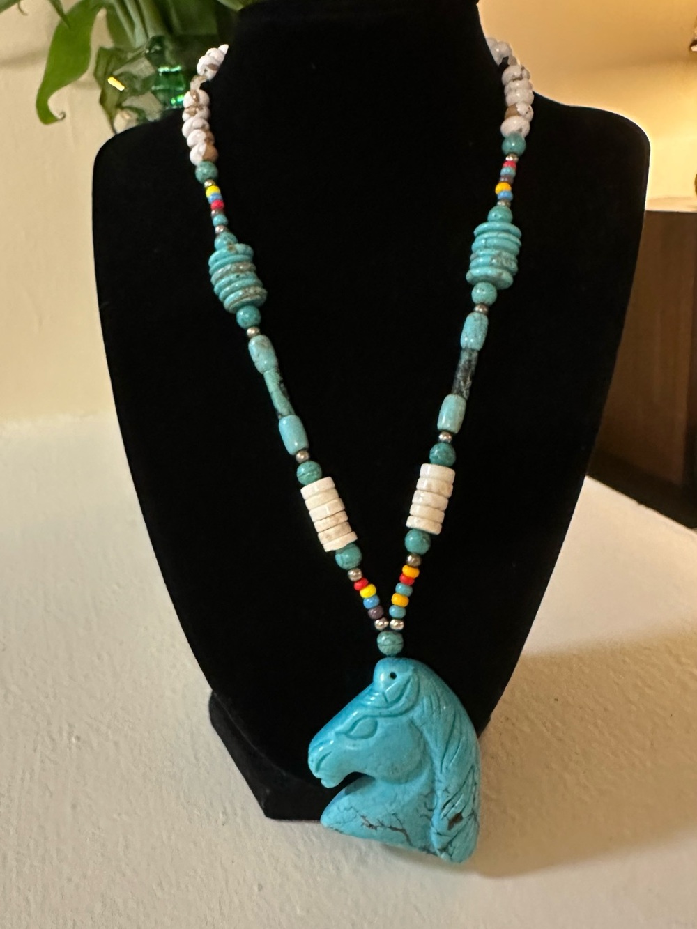 Howlite Turquoise Horsehead Beaded Necklace - Women Jewelry